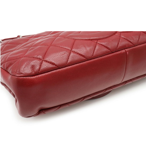 Chanel Matelasse Caviar Skin Here Mark Chain Tote Bag Leather Red Silver - Picture 3 of 9